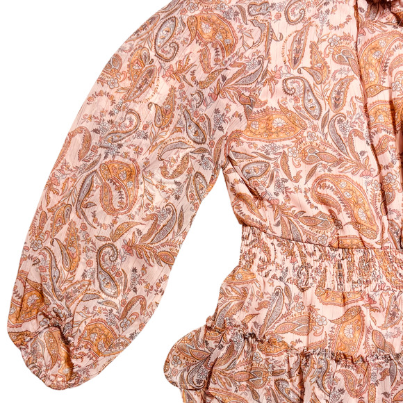 1.State High Neck Paisley Mini Dress Long Sleeve Smocked Ruffle Skirt Size Large - Picture 5 of 11